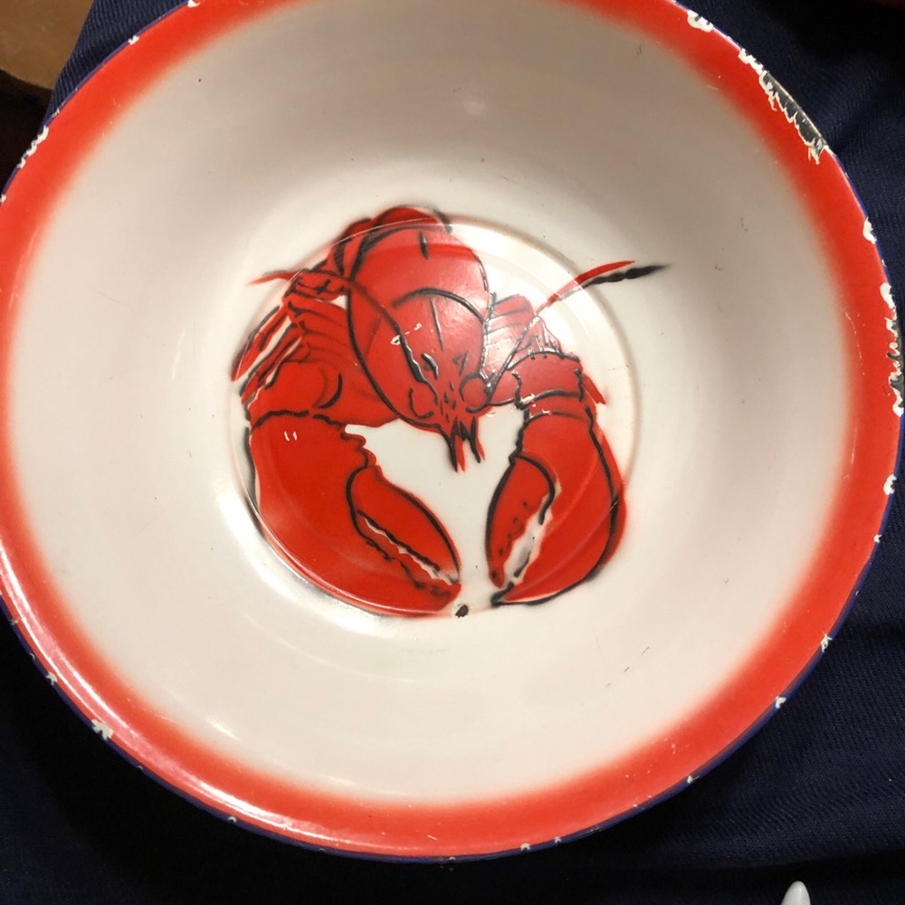 Vintage Red Lobster metal Bowl - Red and White